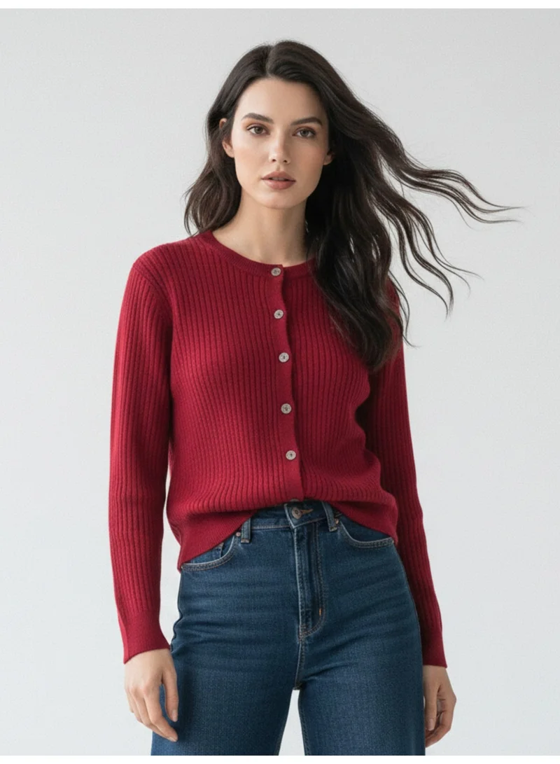 Red Full Sleeve Front Buttoned Cardigan