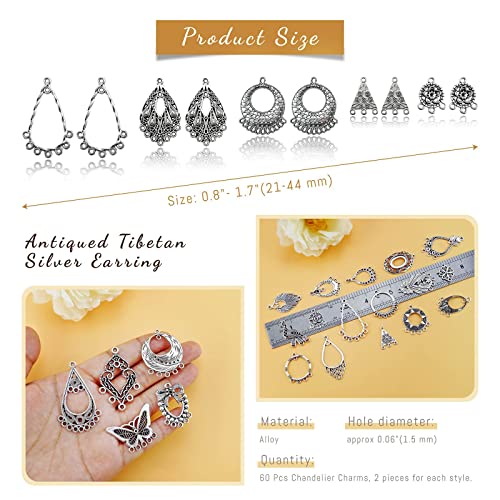 JIALEEY Antiqued Tibetan Silver Earring Chandelier Earring Jewelry Making Kit for Earring Drop and Charm Pendant Assorted Pack (30Pair 60Pcs) - Image 2