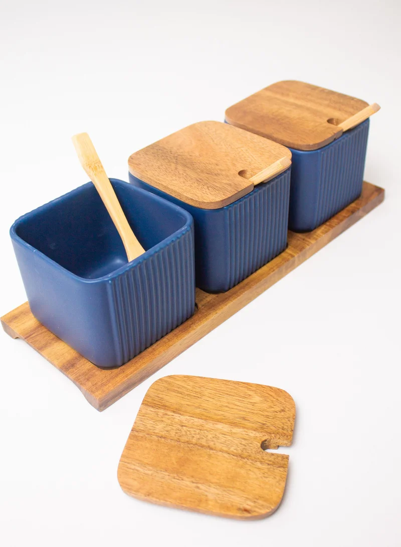 Prickly Pear Prickly Pear 3-Piece Ceramic Jar Set with Wooden Lid & Spoons - Kitchen Storage