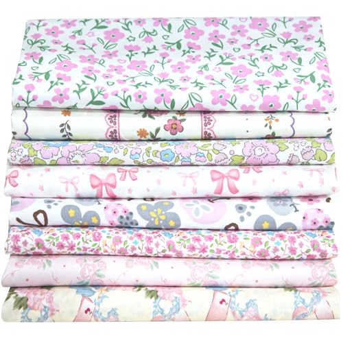 Aubliss 8pcs Fat Quarter Fabric Bundles 100 Cotton 20 x 20 Quilting Cotton Craft Fabric PreCut Squares Sheets for Patchwork Sewing Quilting Crafting Pink - Image 1