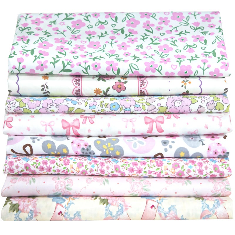 Aubliss 8pcs Fat Quarter Fabric Bundles 100 Cotton 20 x 20 Quilting Cotton Craft Fabric PreCut Squares Sheets for Patchwork Sewing Quilting Crafting Pink - Image 3