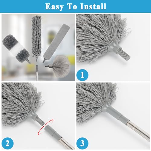 HLWDFLZ Microfiber Duster Kit 25pcs with 30 to 100 Inches Extension Pole and Baseboard Cleaner Tool, Washable and Bendable Feather Duster for Cleaning Ceiling Fans, High Ceilings, Cobwebs, Blinds,Grey - Image 5