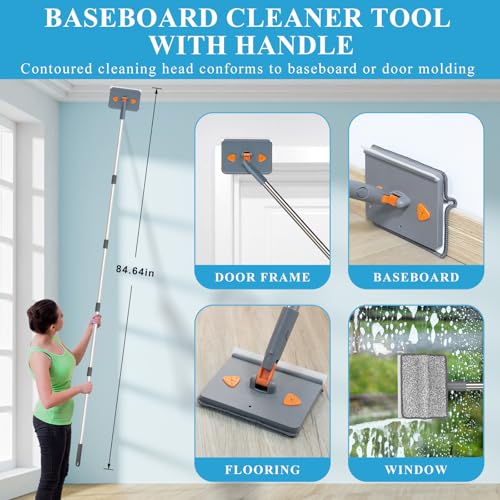 HLWDFLZ Microfiber Duster Kit 25pcs with 30 to 100 Inches Extension Pole and Baseboard Cleaner Tool, Washable and Bendable Feather Duster for Cleaning Ceiling Fans, High Ceilings, Cobwebs, Blinds,Grey - Image 2