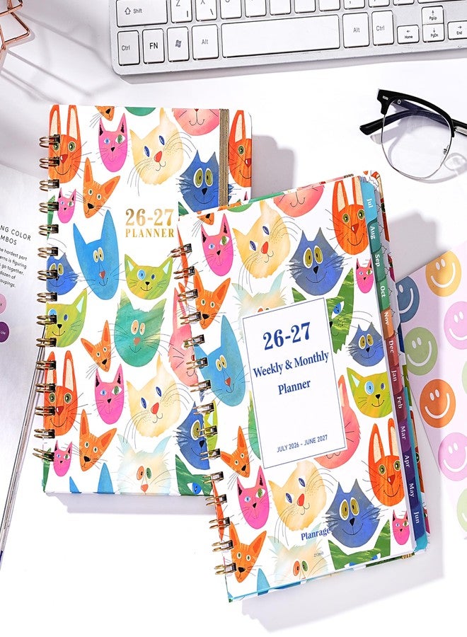Planrage Planner 2026-2027 - 2026-2027 Planner Weekly and Monthly, Jul.2026 - Jun.2027, 12 Month Planner Weekly & Monthly with Colourful Tabs, 6.4" x 8.5", Hardcover + Back Pocket - Cat - Image 2