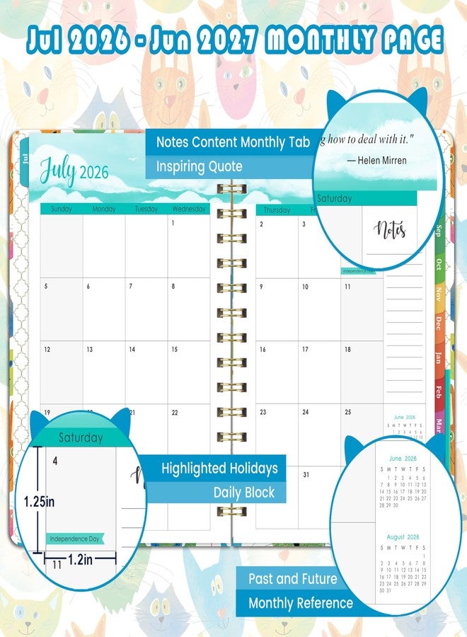 Planrage Planner 2026-2027 - 2026-2027 Planner Weekly and Monthly, Jul.2026 - Jun.2027, 12 Month Planner Weekly & Monthly with Colourful Tabs, 6.4" x 8.5", Hardcover + Back Pocket - Cat - Image 4