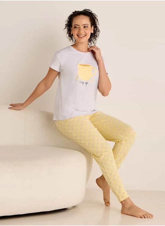 FAV Printed Round Neck T-shirt and Pyjama Set