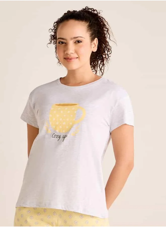 FAV Printed Round Neck T-shirt and Pyjama Set