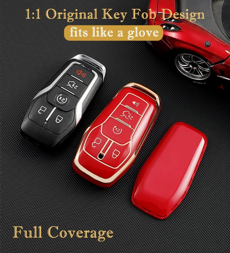 Cacacar for Ford Key Fob Cover with Keychain, Premium Soft TPU Full Protection Key Fob Case for Ford Fusion Mustang F150 Edge Explorer Lincoln MKZ MKC MKX Smart Remote Key Protector (Size B-Ivory) - Image 4