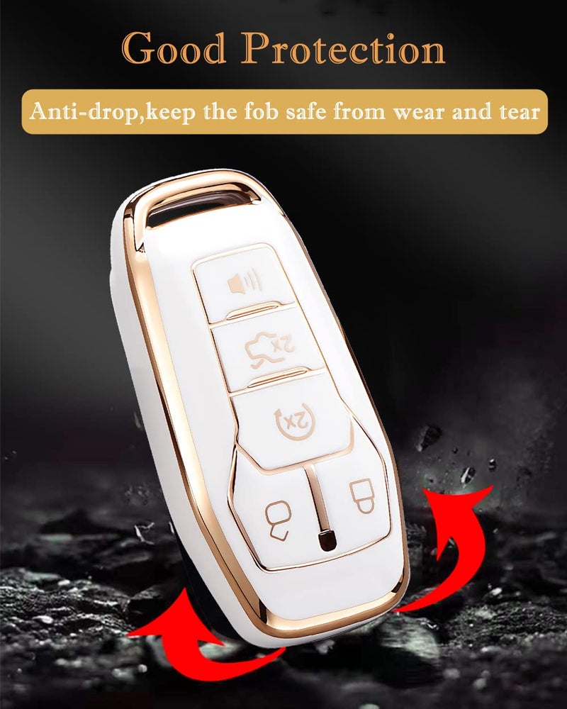 Cacacar for Ford Key Fob Cover with Keychain, Premium Soft TPU Full Protection Key Fob Case for Ford Fusion Mustang F150 Edge Explorer Lincoln MKZ MKC MKX Smart Remote Key Protector (Size B-Ivory) - Image 3