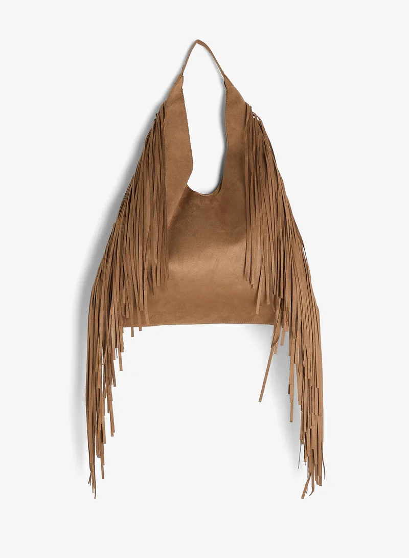 جلاموروس Faux Suede Slouchy Fringe Tote Bag