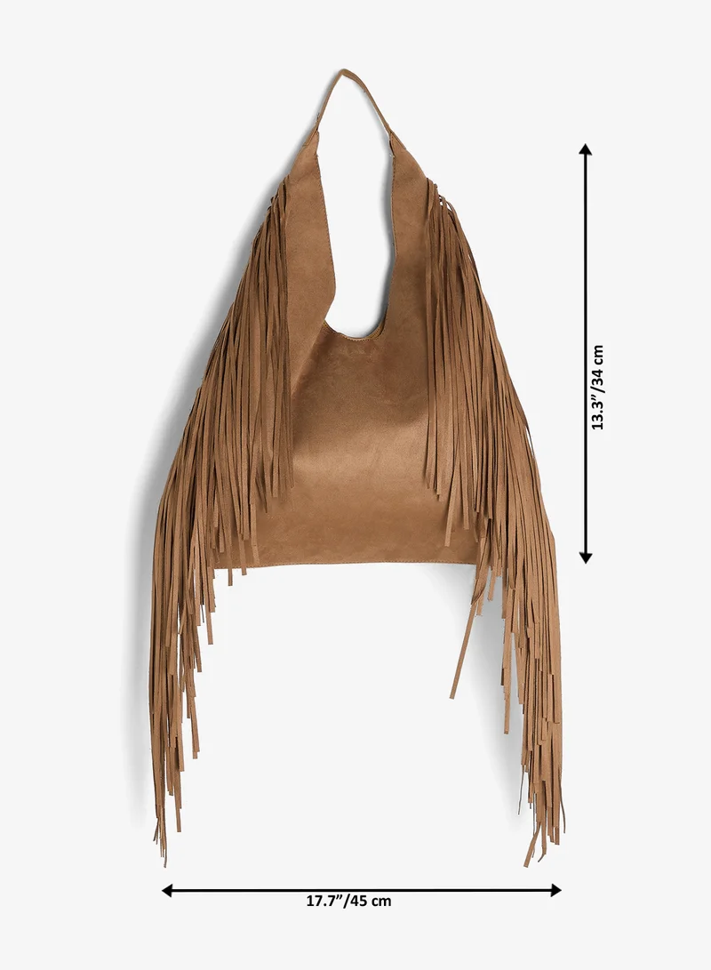 Glamorous  Faux Suede Slouchy Fringe Tote Bag for Women | Best Price UAE