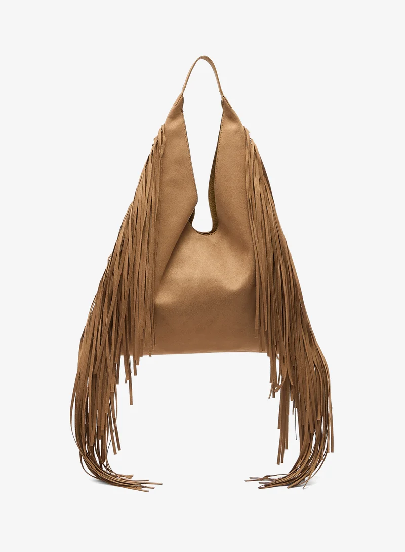 جلاموروس Faux Suede Slouchy Fringe Tote Bag