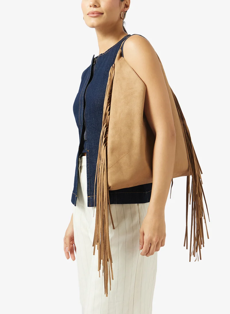 Glamorous  Faux Suede Slouchy Fringe Tote Bag for Women | Best Price UAE