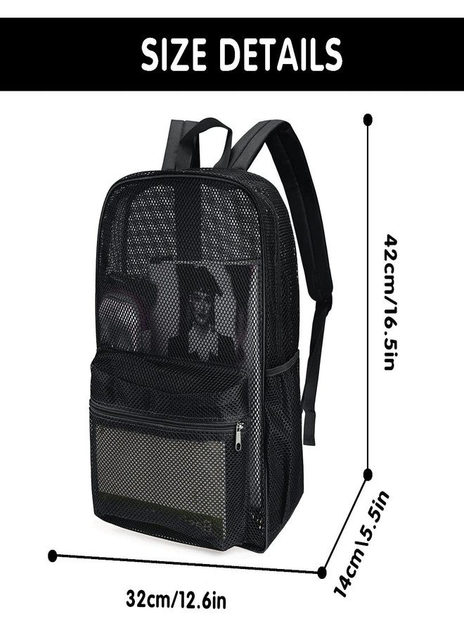 MCWTH Heavy Duty Mesh Backpack, See Through College Student Mesh Bookbag (Black) - Image 2