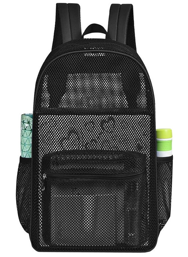 MCWTH Heavy Duty Mesh Backpack, See Through College Student Mesh Bookbag (Black) - Image 1