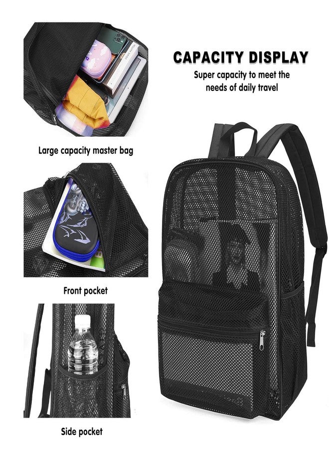 MCWTH Heavy Duty Mesh Backpack, See Through College Student Mesh Bookbag (Black) - Image 3