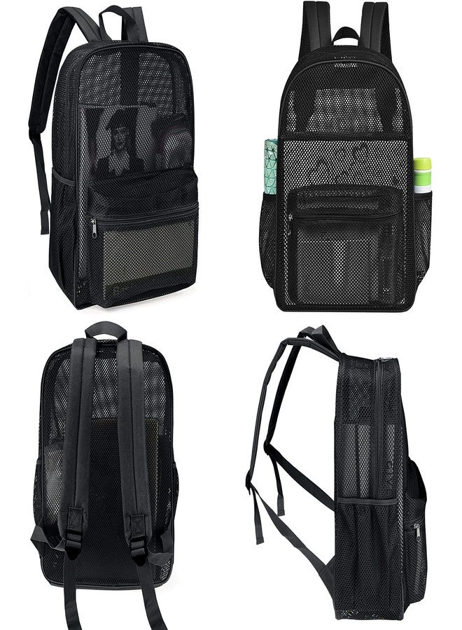 MCWTH Heavy Duty Mesh Backpack, See Through College Student Mesh Bookbag (Black) - Image 4