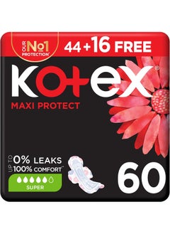 Kotex Kotex Maxi Protect Thick Pads, Super Size Sanitary Pads with Wings, 60 Sanitary Pads  - Image 1