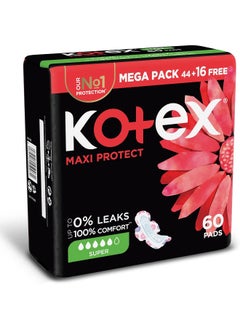 Kotex Kotex Maxi Protect Thick Pads, Super Size Sanitary Pads with Wings, 60 Sanitary Pads  - Image 2