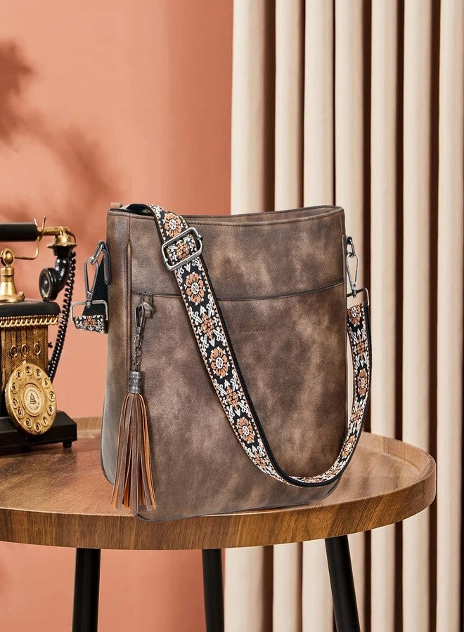 Blucoay Crossbody Bags Purses for Women 2PCS/Set Vegan Leather Hobo Handbag Wallet Set With 2PCS Guitar Strap Shoulder Bags, A1-darkbrown - Image 3