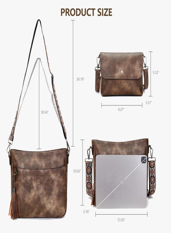 Blucoay Crossbody Bags Purses for Women 2PCS/Set Vegan Leather Hobo Handbag Wallet Set With 2PCS Guitar Strap Shoulder Bags, A1-darkbrown - Image 5