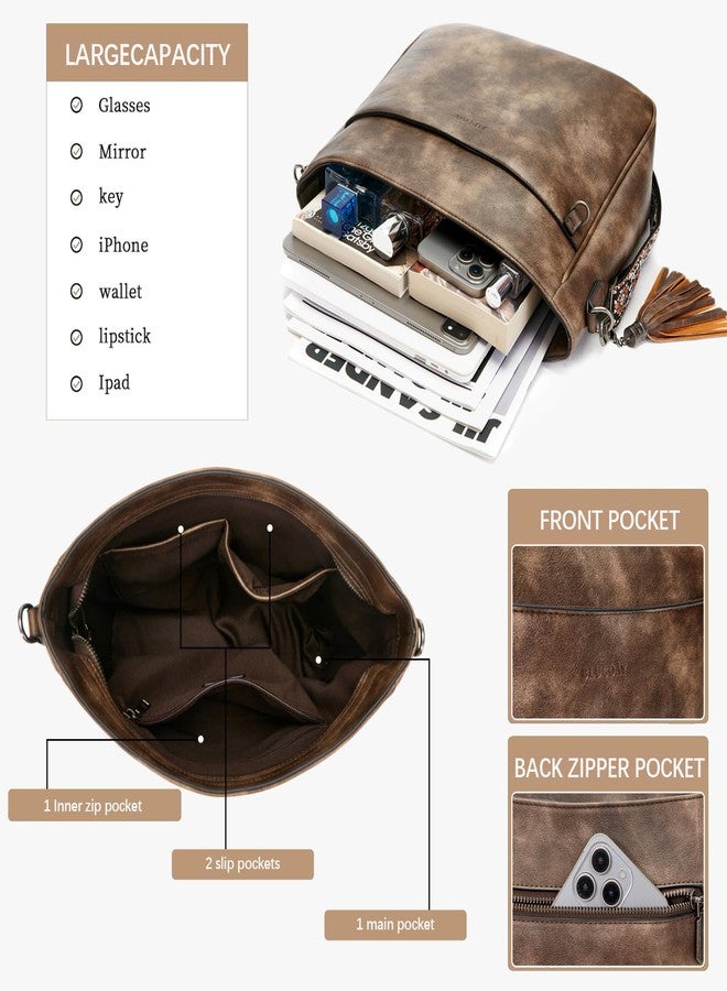 Blucoay Crossbody Bags Purses for Women 2PCS/Set Vegan Leather Hobo Handbag Wallet Set With 2PCS Guitar Strap Shoulder Bags, A1-darkbrown - Image 4