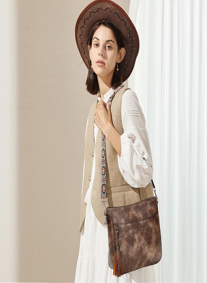 Blucoay Crossbody Bags Purses for Women 2PCS/Set Vegan Leather Hobo Handbag Wallet Set With 2PCS Guitar Strap Shoulder Bags, A1-darkbrown - Image 2