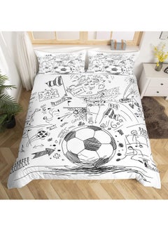 Erosebridal Erosebridal Football Comforter Cover, Hand Drawn Sketch Soccer Flag Network Team Sports Duvet Cover for Boys Teens Men, Decorative 3 Piece Bedding Set with 2 Pillow Shams, Queen Size, White Black  - Image 1