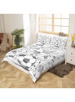 Erosebridal Erosebridal Football Comforter Cover, Hand Drawn Sketch Soccer Flag Network Team Sports Duvet Cover for Boys Teens Men, Decorative 3 Piece Bedding Set with 2 Pillow Shams, Queen Size, White Black  - Image 3