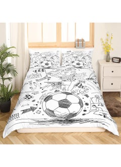 Erosebridal Erosebridal Football Comforter Cover, Hand Drawn Sketch Soccer Flag Network Team Sports Duvet Cover for Boys Teens Men, Decorative 3 Piece Bedding Set with 2 Pillow Shams, Queen Size, White Black  - Image 4