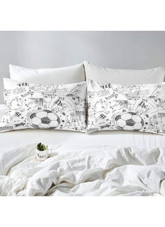 Erosebridal Erosebridal Football Comforter Cover, Hand Drawn Sketch Soccer Flag Network Team Sports Duvet Cover for Boys Teens Men, Decorative 3 Piece Bedding Set with 2 Pillow Shams, Queen Size, White Black  - Image 5