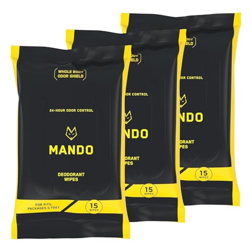 Mando Deodorant Wipes 24 Hour Odor Control Aluminum Free Baking Soda Free Skin Safe 15 Count Pack of 3