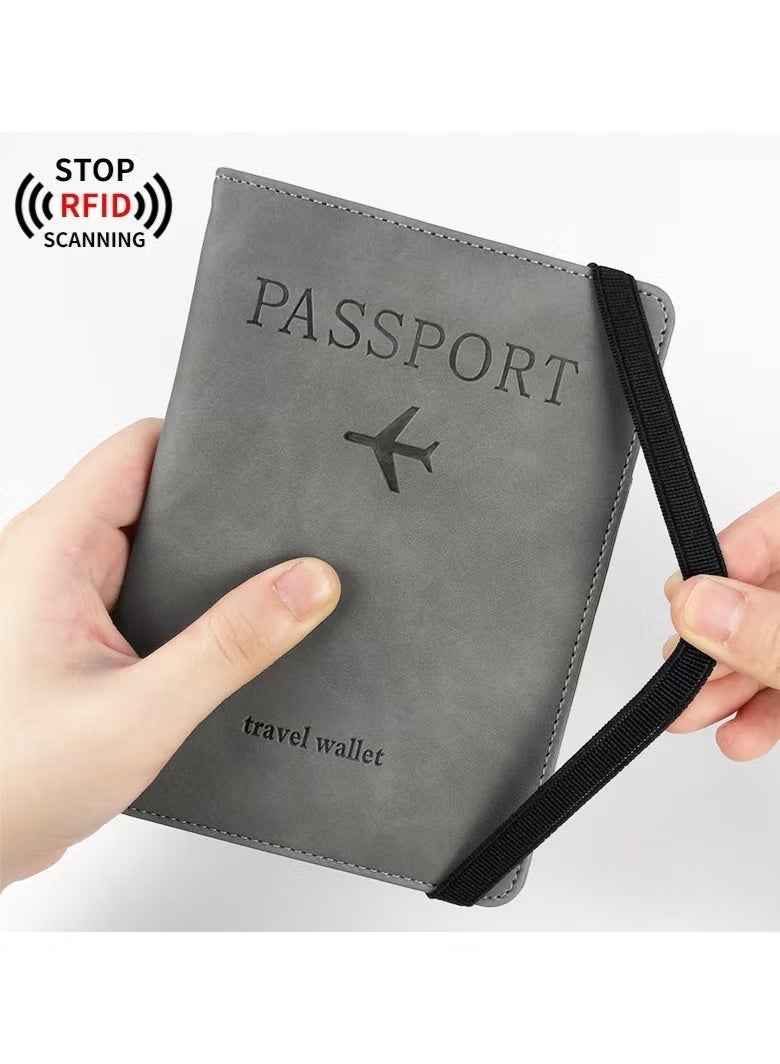 ريبوكس حامل جواز السفر واقي غطاء مع حزام مرن، جلد صناعي مانع RFID منظم واقي للمستندات، لبطاقات الائتمان والهوية، بطاقات الصعود - Image 4