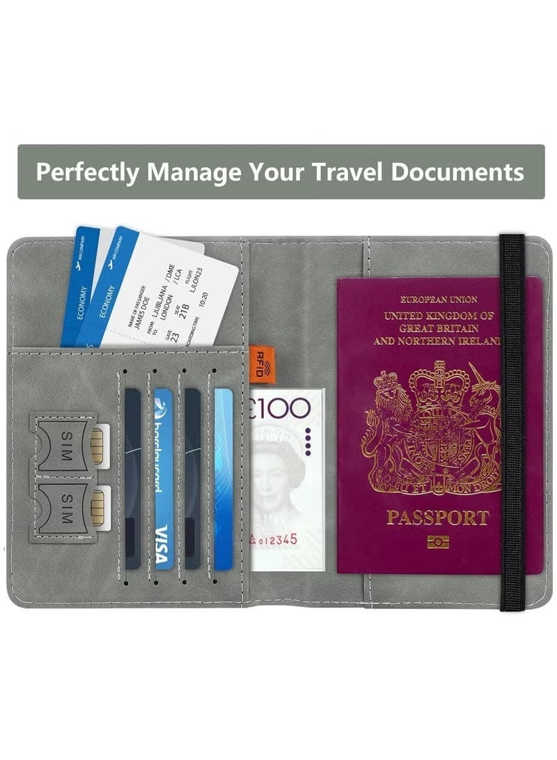 ريبوكس حامل جواز السفر واقي غطاء مع حزام مرن، جلد صناعي مانع RFID منظم واقي للمستندات، لبطاقات الائتمان والهوية، بطاقات الصعود - Image 5