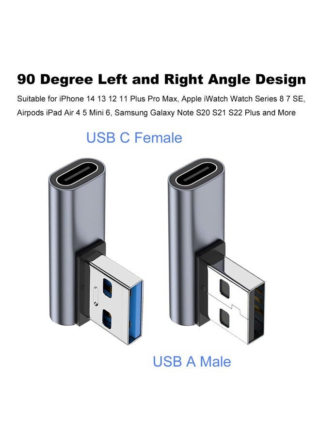 AreMe 90 Degree USB C Female to USB Male Adapter 2 Pack, Left and Right Angle Type C to USB A Charger Converter for iPhone, Apple iWatch Watch, Airpods, iPad Air Mini and More - Image 2