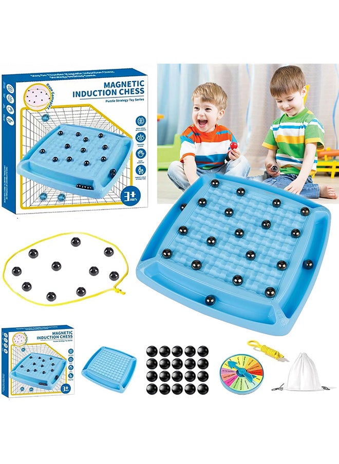 Generic - Magnetic Chess Game Set with Punishment Wheel Portable Strategy Table Game with 20 Rocks Fun Chess Board Family Games Multiplayer Game with Storage Bag for Kids Adult - Image 1