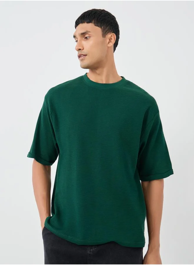 Styli Styli Waffle Knit Oversized Round Neck T-Shirt