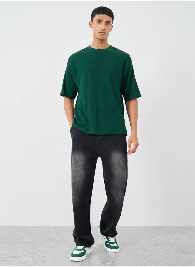 Styli Styli Waffle Knit Oversized Round Neck T-Shirt
