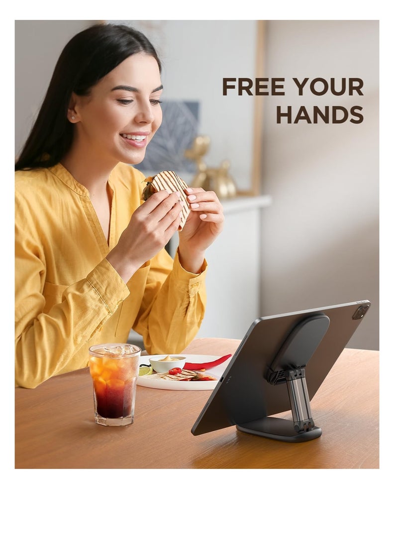 Excefore Desk Cell Phone Stand, Foldable Phone Stand, Metal Counterweight Base & Height Angle Adjustable Phone Stand, for 4.7"-11" Cell Phones and Tablets (Black) - Image 2