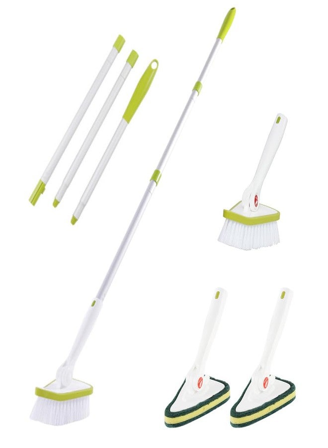 CQT 2 in 1 Bathroom Cleaning Brush with 48" Extendable Long Handle Detachable Scrub Brush with 2 Scrubber Heads and 2 Scouring Pad Head for Cleaning Bathtub Shower Bathroom Wall Bathtub Floor - Image 1