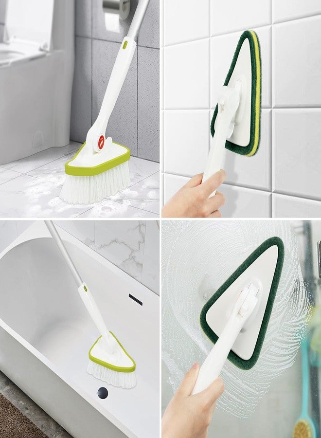 CQT 2 in 1 Bathroom Cleaning Brush with 48" Extendable Long Handle Detachable Scrub Brush with 2 Scrubber Heads and 2 Scouring Pad Head for Cleaning Bathtub Shower Bathroom Wall Bathtub Floor - Image 3