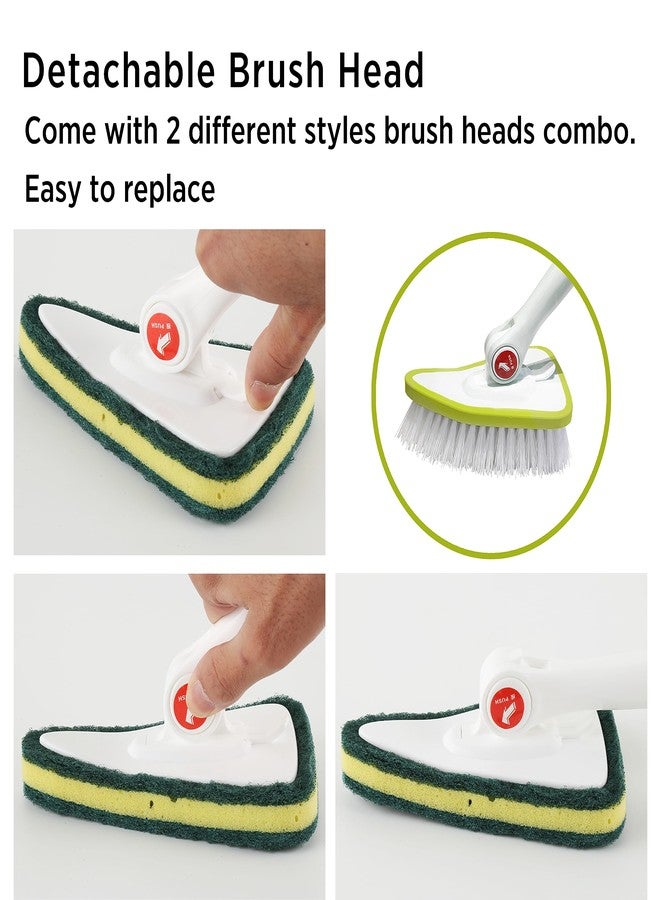CQT 2 in 1 Bathroom Cleaning Brush with 48" Extendable Long Handle Detachable Scrub Brush with 2 Scrubber Heads and 2 Scouring Pad Head for Cleaning Bathtub Shower Bathroom Wall Bathtub Floor - Image 4