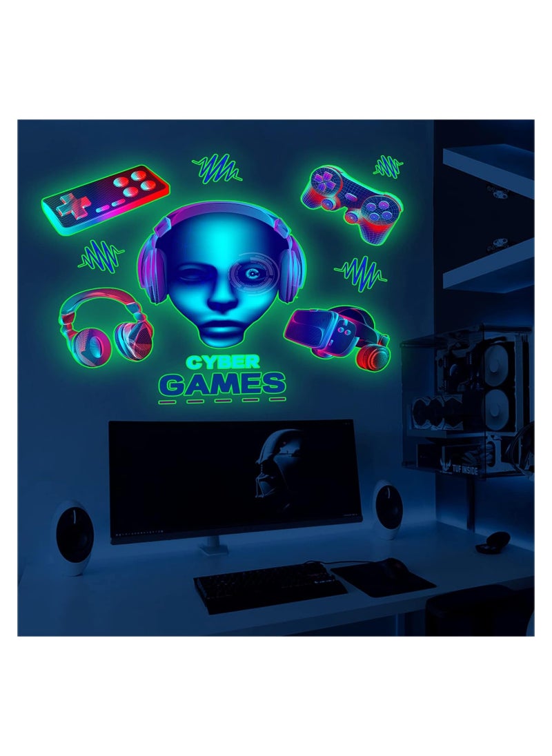 SYOSI - 3D Glow In The Dark Stickers, Wall Decal Gamer Boy, Wall Stickers Video Game Controller Wall Decor, for Boys Room Kids Bedroom Home Playroom Decoration, Gamers Gift, Self-Adhesive Waterproof - Image 1