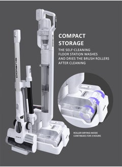 Polaris Cordless vertical washing vacuum cleaner 7 in 1 is suitable for dry and wet cleaning. Packaging includes an additional pipe, an additional electric brush, a mini turbo brush, a 2-in-1 nozzle, a crevice nozzle, a flexible hose, an animal brush nozzle, a roller cleaning brush, a water container cleaning brush, an additional battery, an additional battery adapter. Removable motor part and an additional brush and pipe, allows the vacuum cleaner to turn into an independent cordless vertical vacuum cleaner that can be used for everyday dry cleaning.  Suction power – 170 AW  - Image 2