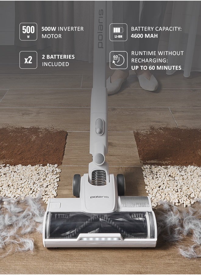 Polaris - Cordless vertical washing vacuum cleaner 7 in 1 is suitable for dry and wet cleaning. Packaging includes an additional pipe, an additional electric brush, a mini turbo brush, a 2-in-1 nozzle, a crevice nozzle, a flexible hose, an animal brush nozzle, a roller cleaning brush, a water container cleaning brush, an additional battery, an additional battery adapter. Removable motor part and an additional brush and pipe, allows the vacuum cleaner to turn into an independent cordless vertical vacuum cleaner that can be used for everyday dry cleaning.  Suction power – 170 AW - Image 1