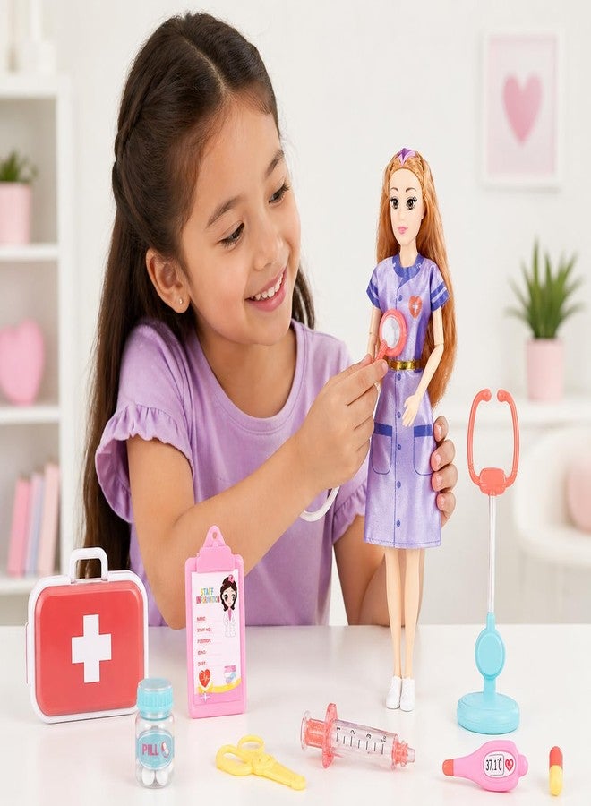 SUPER TOY Doctor Doll Playset for Girls with Medical Kit Accessories, Movable Joint Doll, Pretend Play Doctor Set Toy for Kids - Image 2