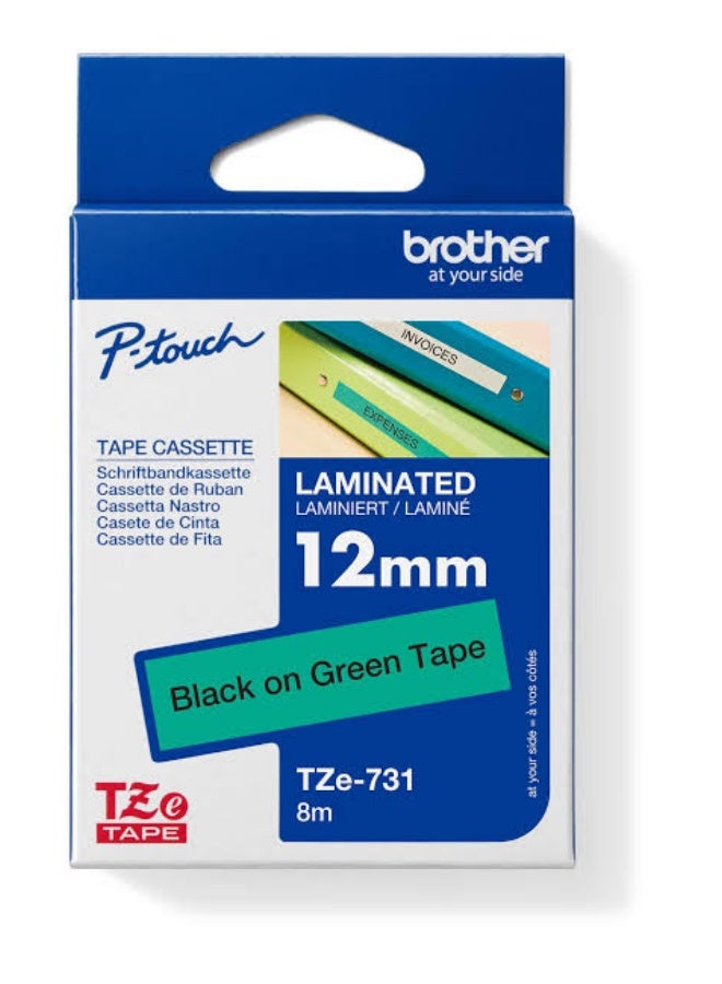 بروذر Brother TZe-731 12mm black on green Laminated Label Tape - Image 1