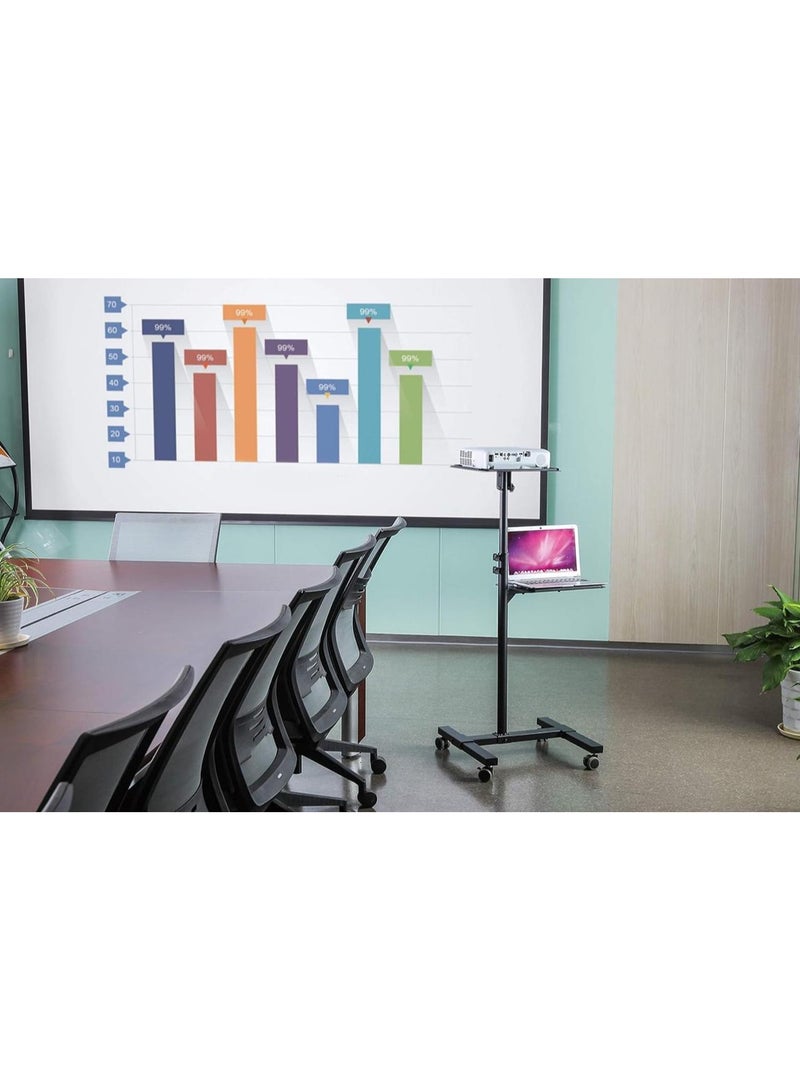 REBENUO Adjustable projector and laptop stand for comfortable positioning, projector display cart with wheels for smooth movement - Image 5