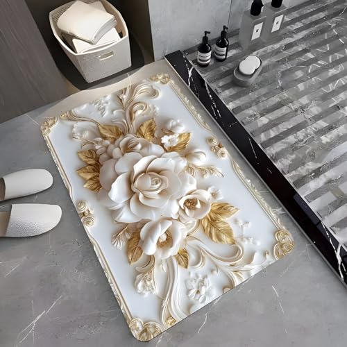 Arviz 3D Floral Bathroom Mat, Quick Dry Absorbent Silicone Floor Mat, Anti-Slip Rectangular Doormat for Bathroom, Super Soft Cushion Carpet Rug, Highly Absorbent Super Soft Door Mats for Home Kitchen - Image 3