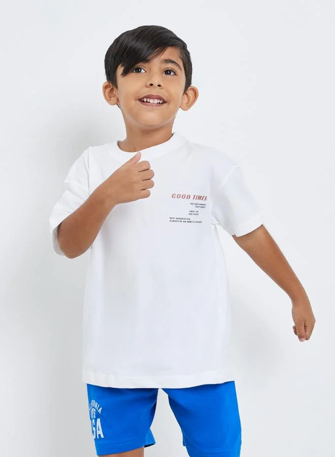Styli Styli Boys Cotton Slogan T-Shirt and Shorts Set